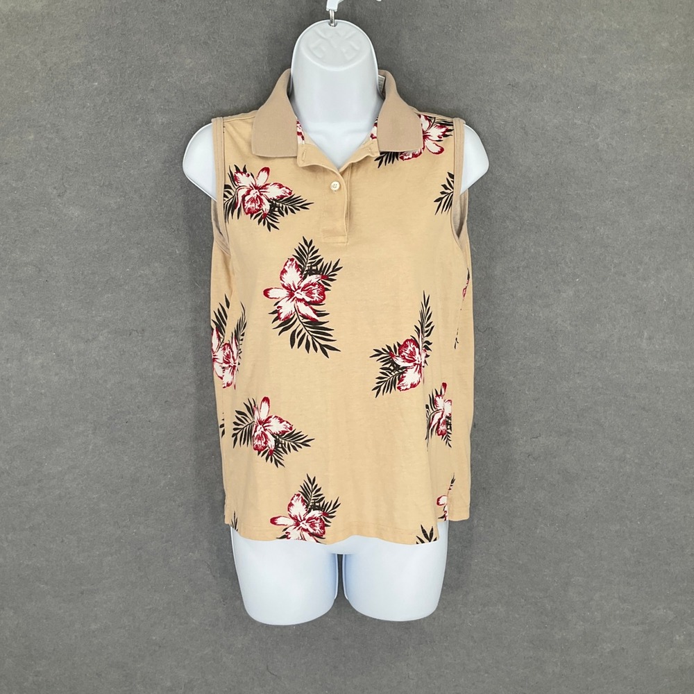 PING Collection Womens Sz S Sleeveless Polo Shirt Floral Beige Golf Activewear‎